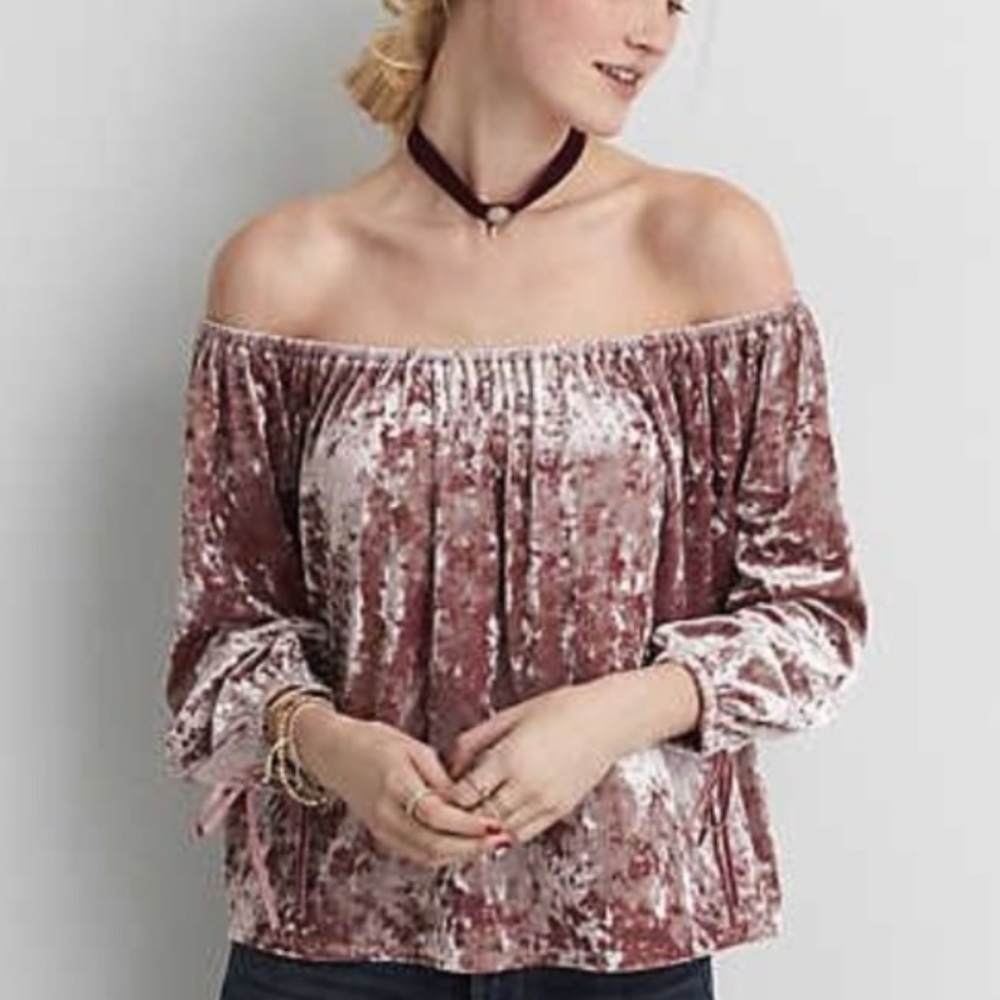 American Eagle Velvet Off the Shoulder Top